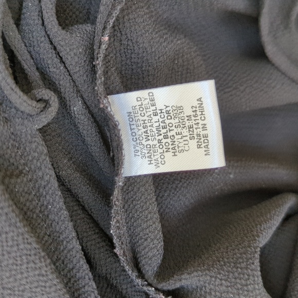 Black long sleeve ruffle top with lace-up tie neck - Picture 3 of 3